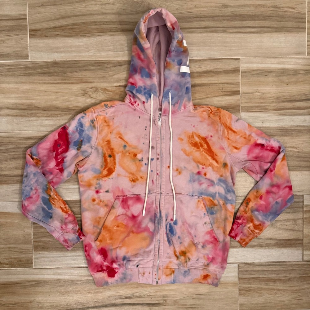 The Edition Tie Dye Zip Up Hoodie Pink Orange Blue Cotton Streetwear Small